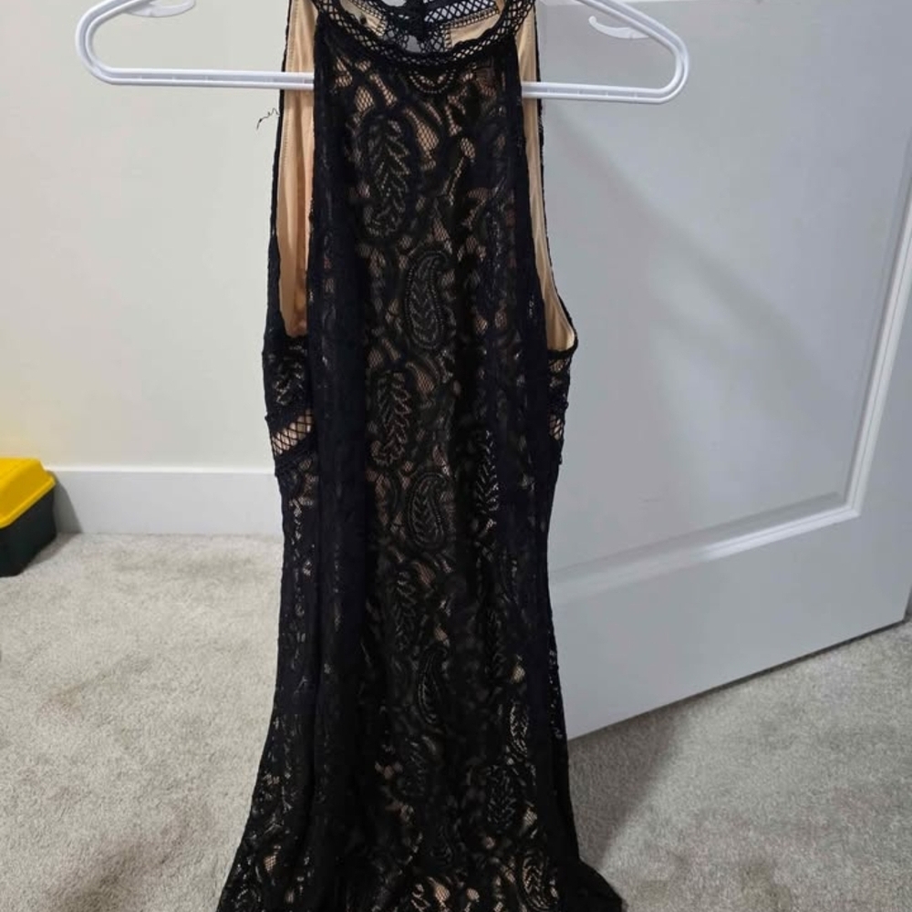 Guess Black Lace Backless Dress with Nude Lining
